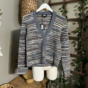 NWT PXG Open Knit Varsity V-Neck Cardigan